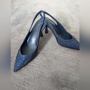 Elegant Blue Slingback Kitten Heels
